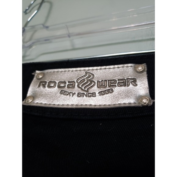 VTG Rocawear Jeans Juniors 3 Blk Pearl Studded Low Rise McBling Y2K Logo Bootcut - Picture 12 of 14